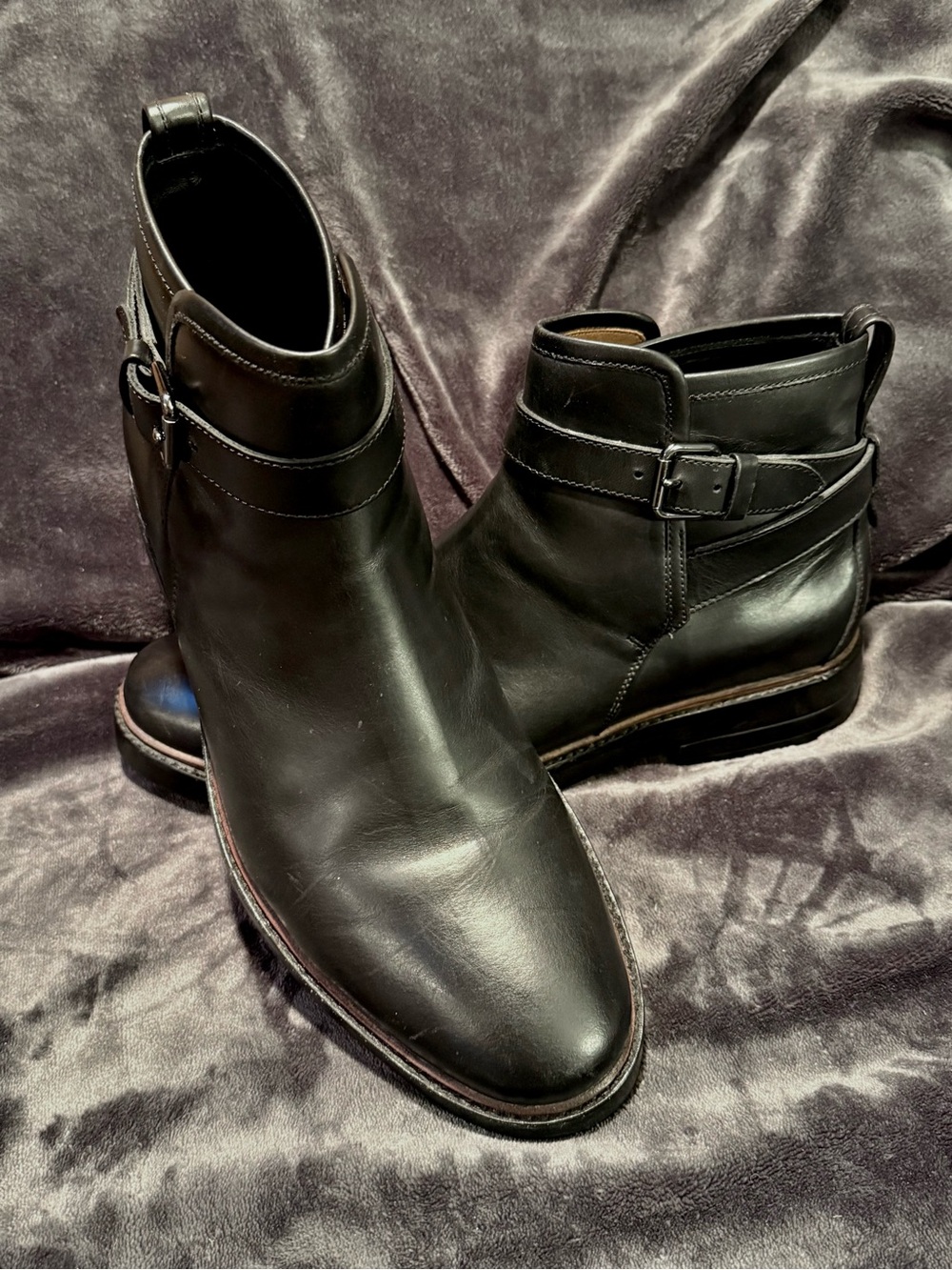 Coach Black Leather Men’s Ankle Boots with Side Buckle